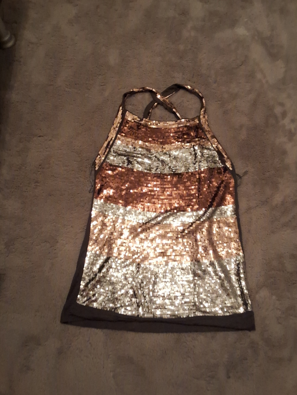 Mango Sequin Halter Tank Top in Gold and Silver